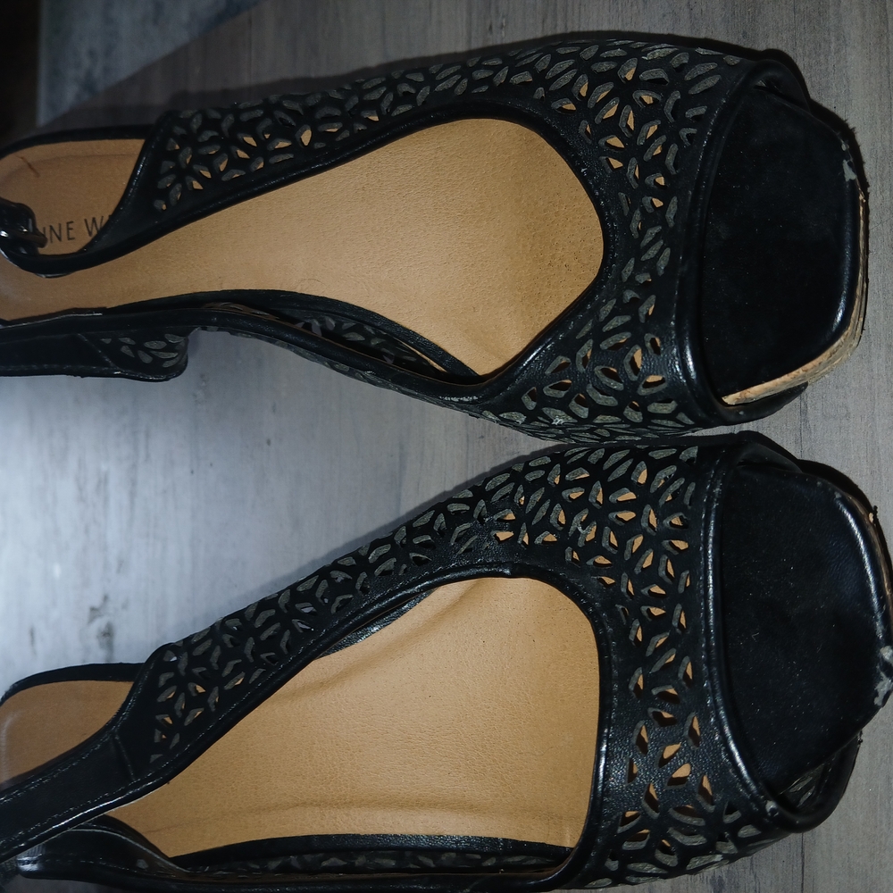 Black Corkscrew Wedge Heels.